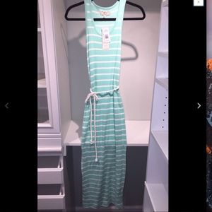 Macys Aqua Striped Rope belt Tank top Maxi Dress